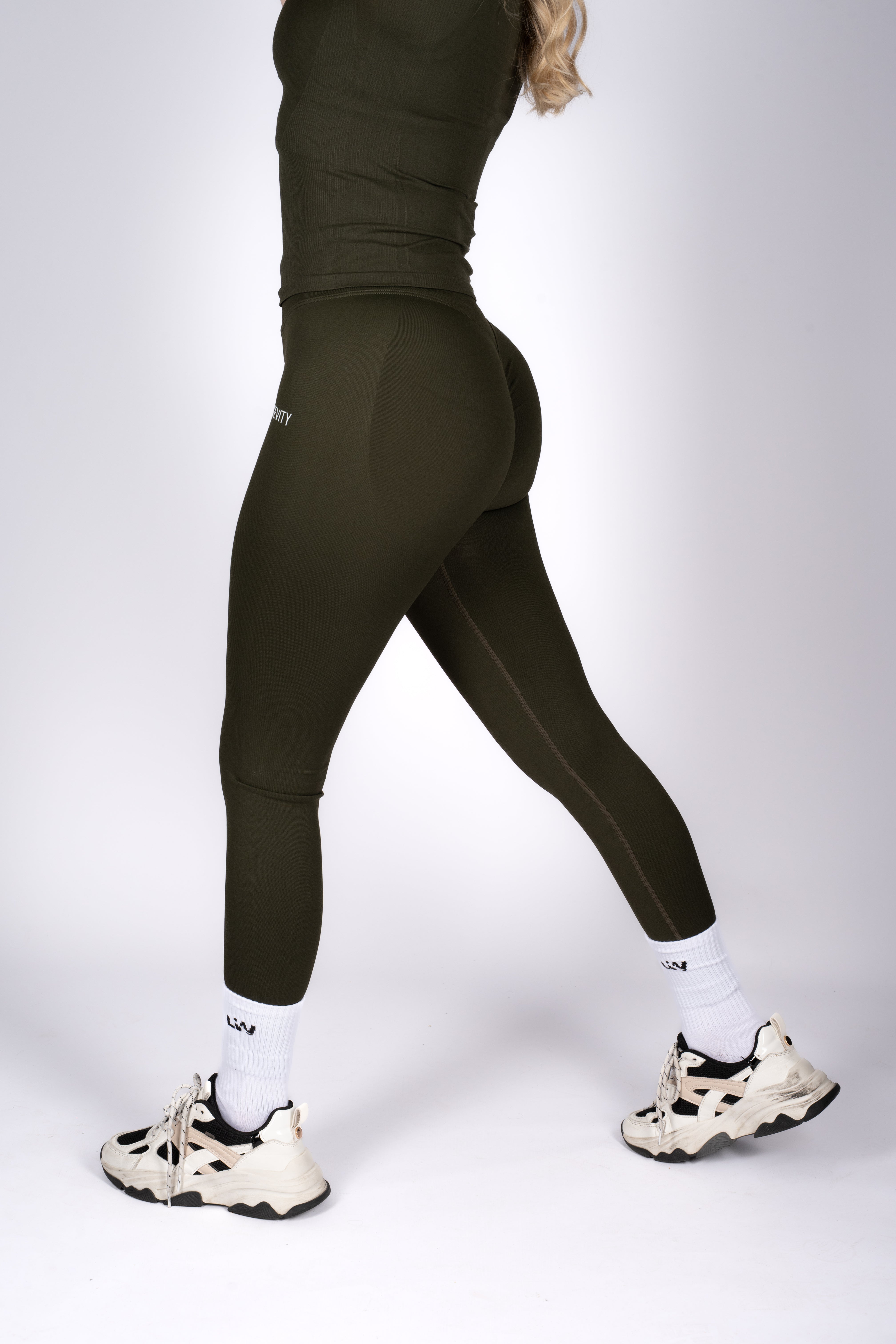 soft army green leggings back view sculpting fit