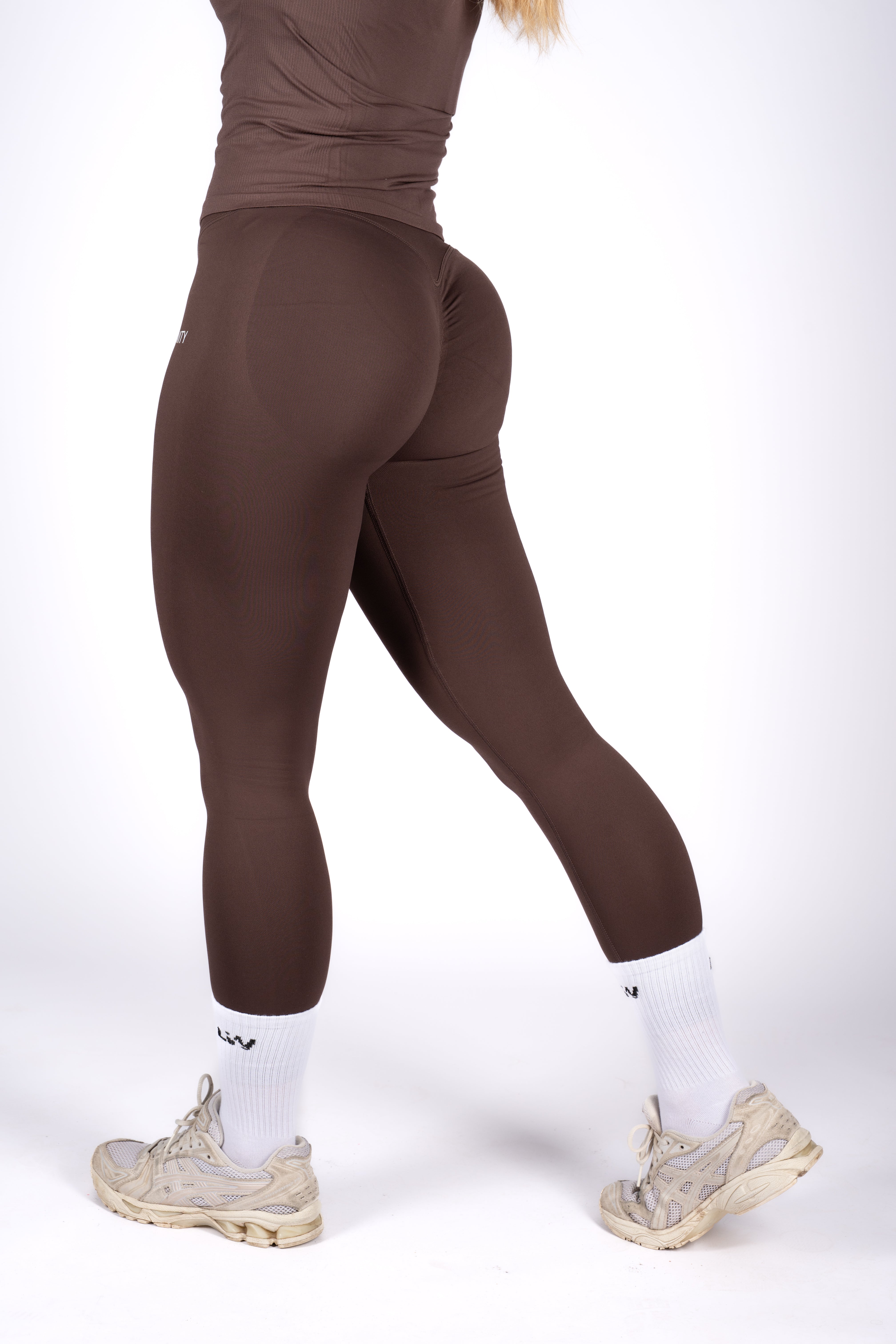 soft brown high-waisted leggings side view