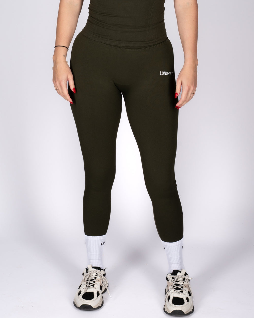 soft army green leggings front view high waist