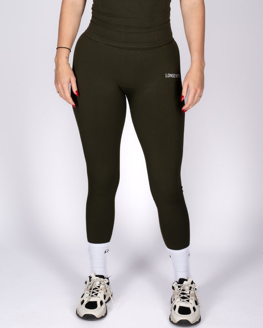 soft army green leggings front view high waist