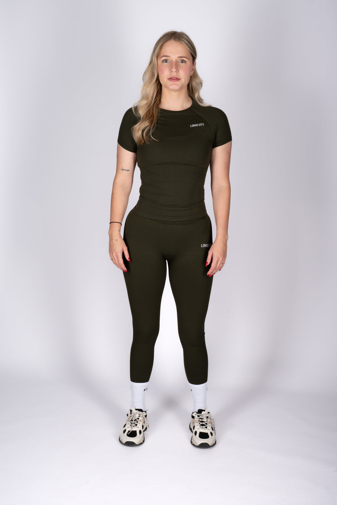 soft army green t-shirt with matching army green set outfit