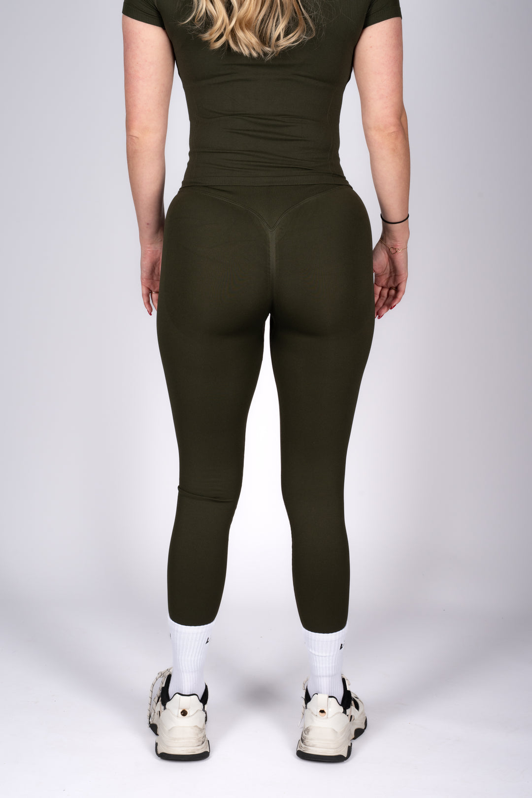 soft army green leggings back view sculpting fit