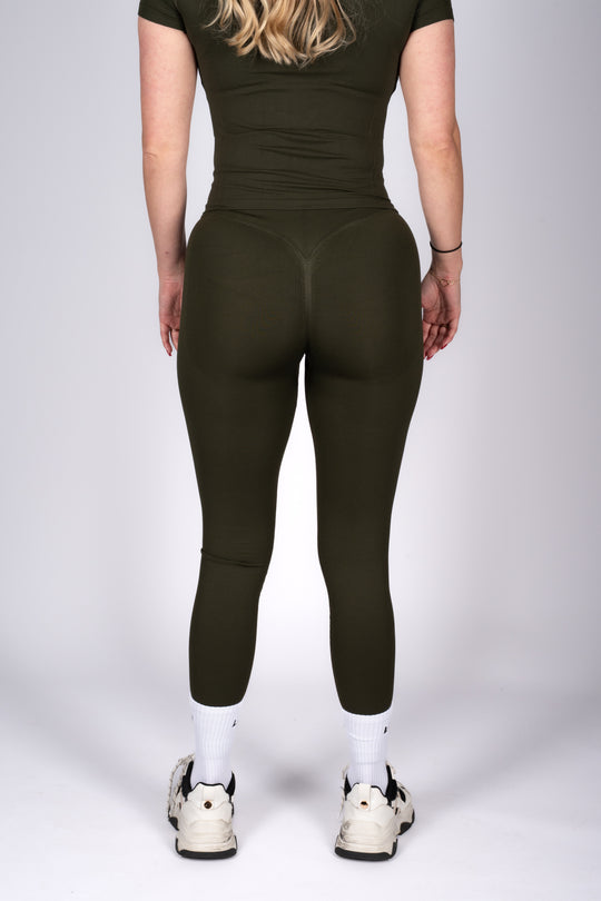 soft army green leggings back view sculpting fit