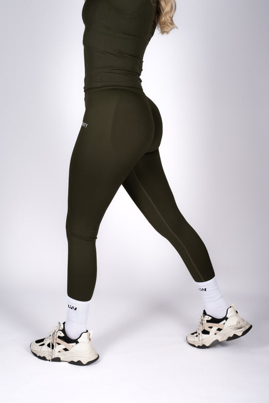 soft army green leggings back view sculpting fit