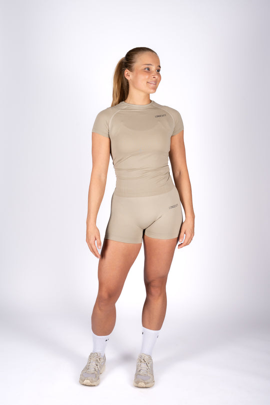 soft ivory shorts matching activewear set outfi