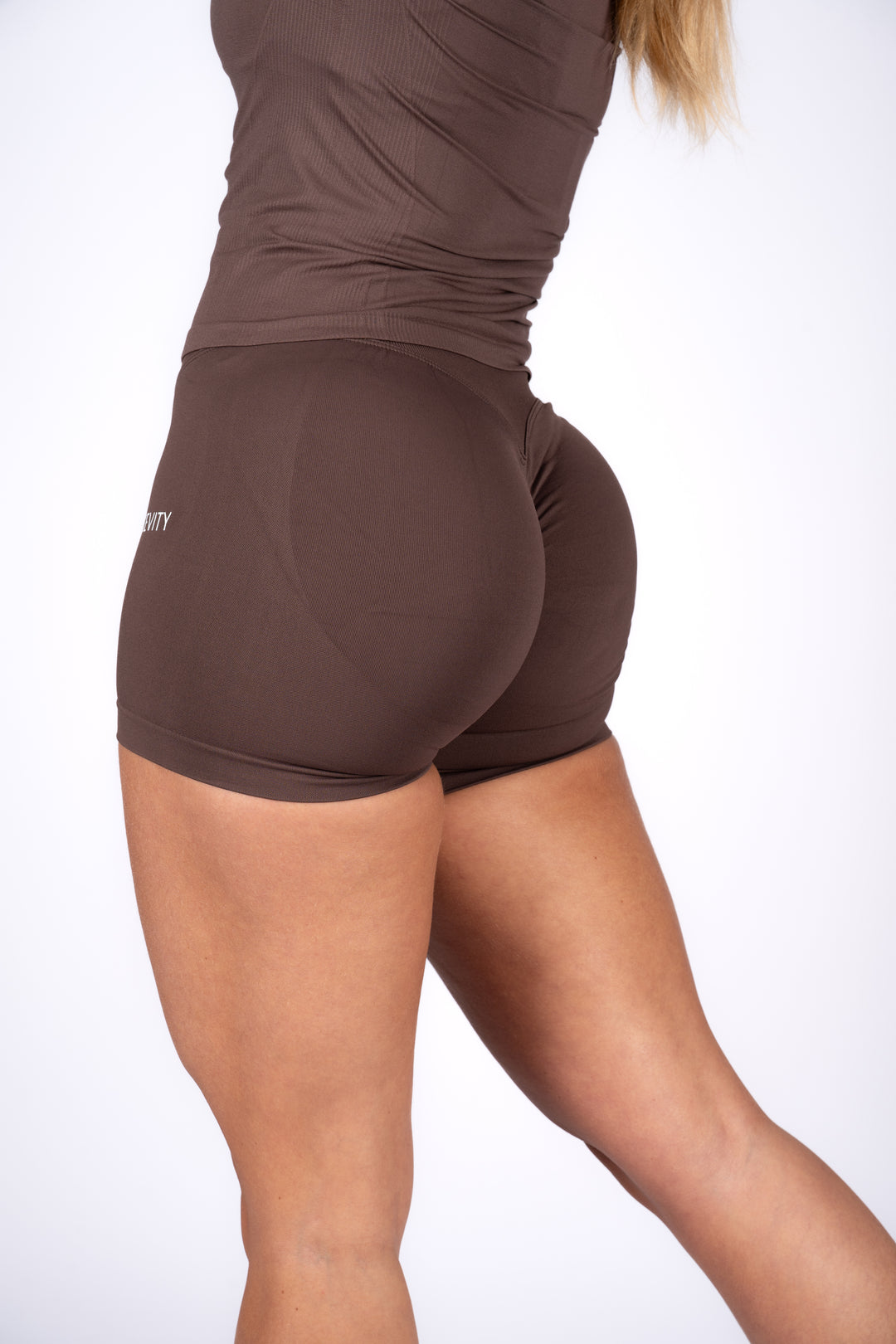 soft brown seamless shorts side view