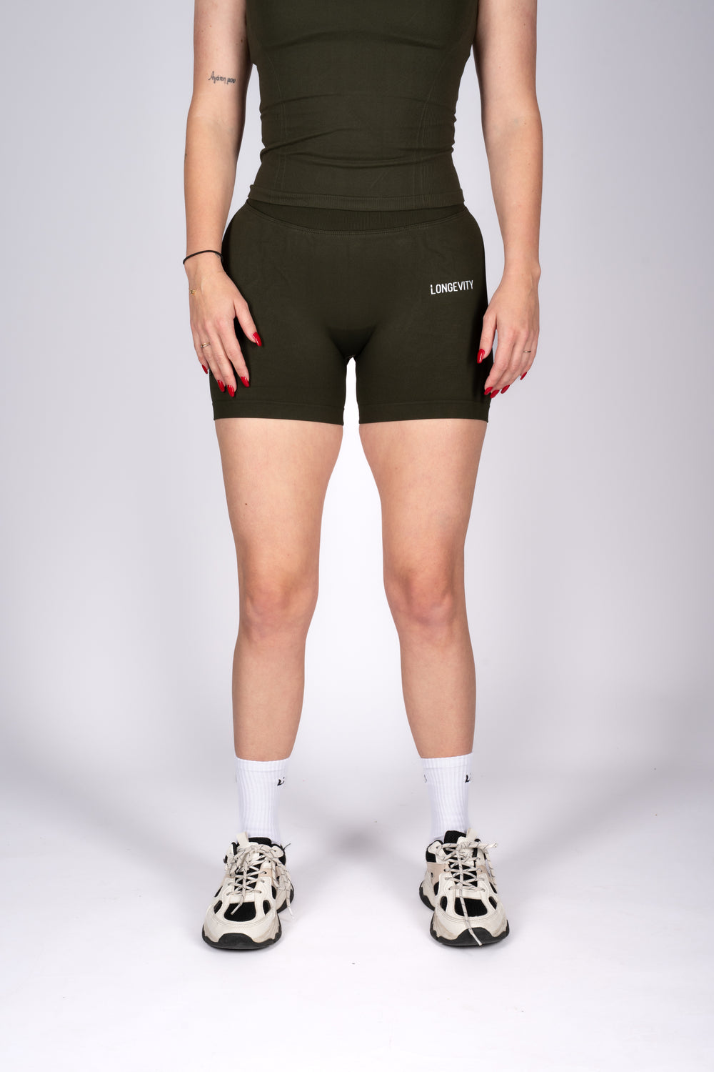 soft army green shorts high waist front view