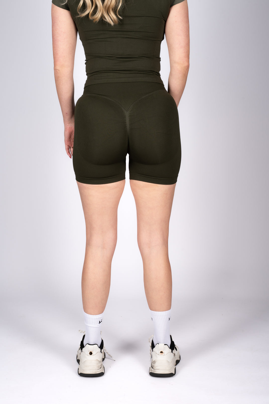 soft army green shorts sculpting booty fit