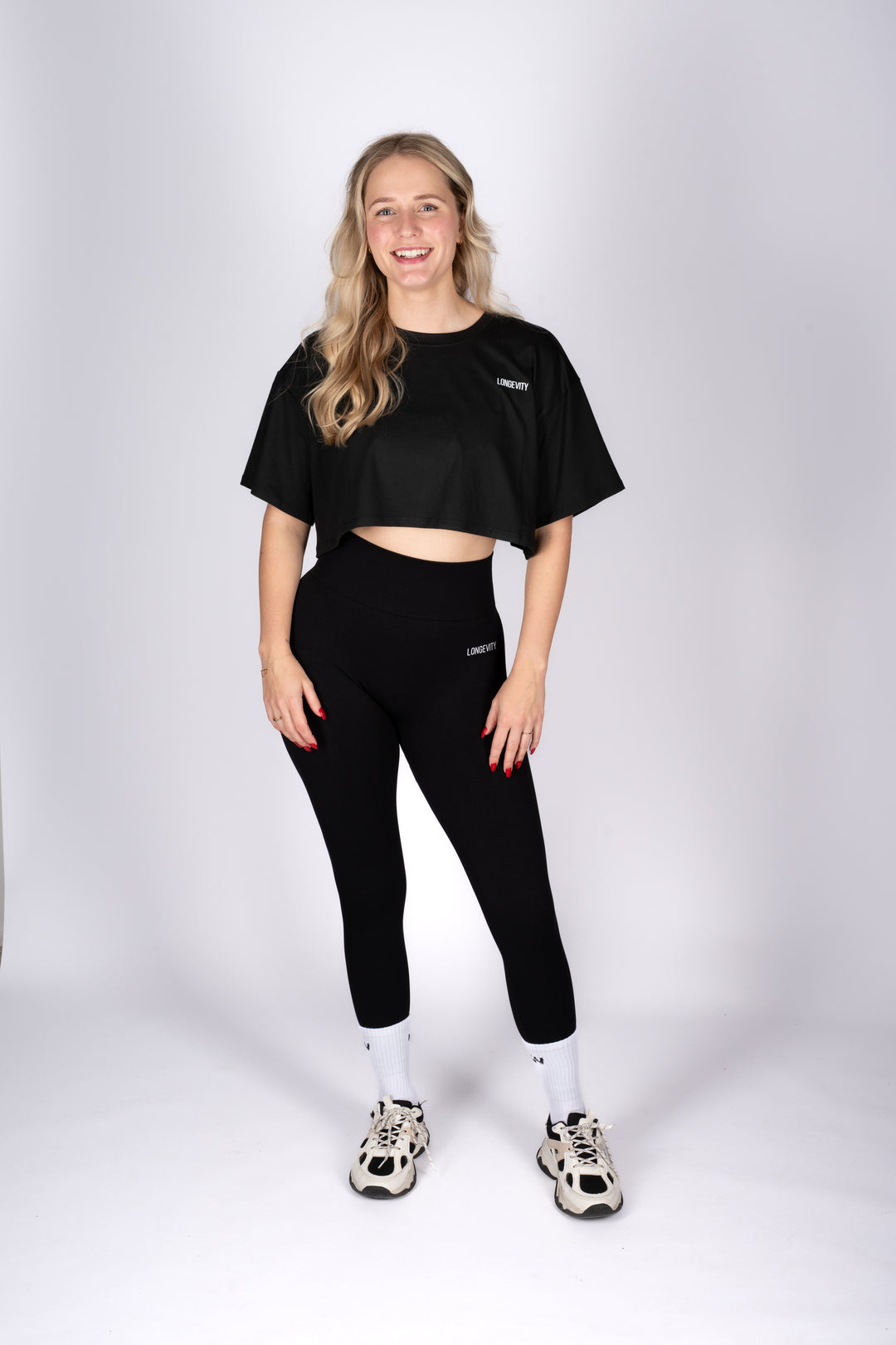 Basic black crop top flat lay